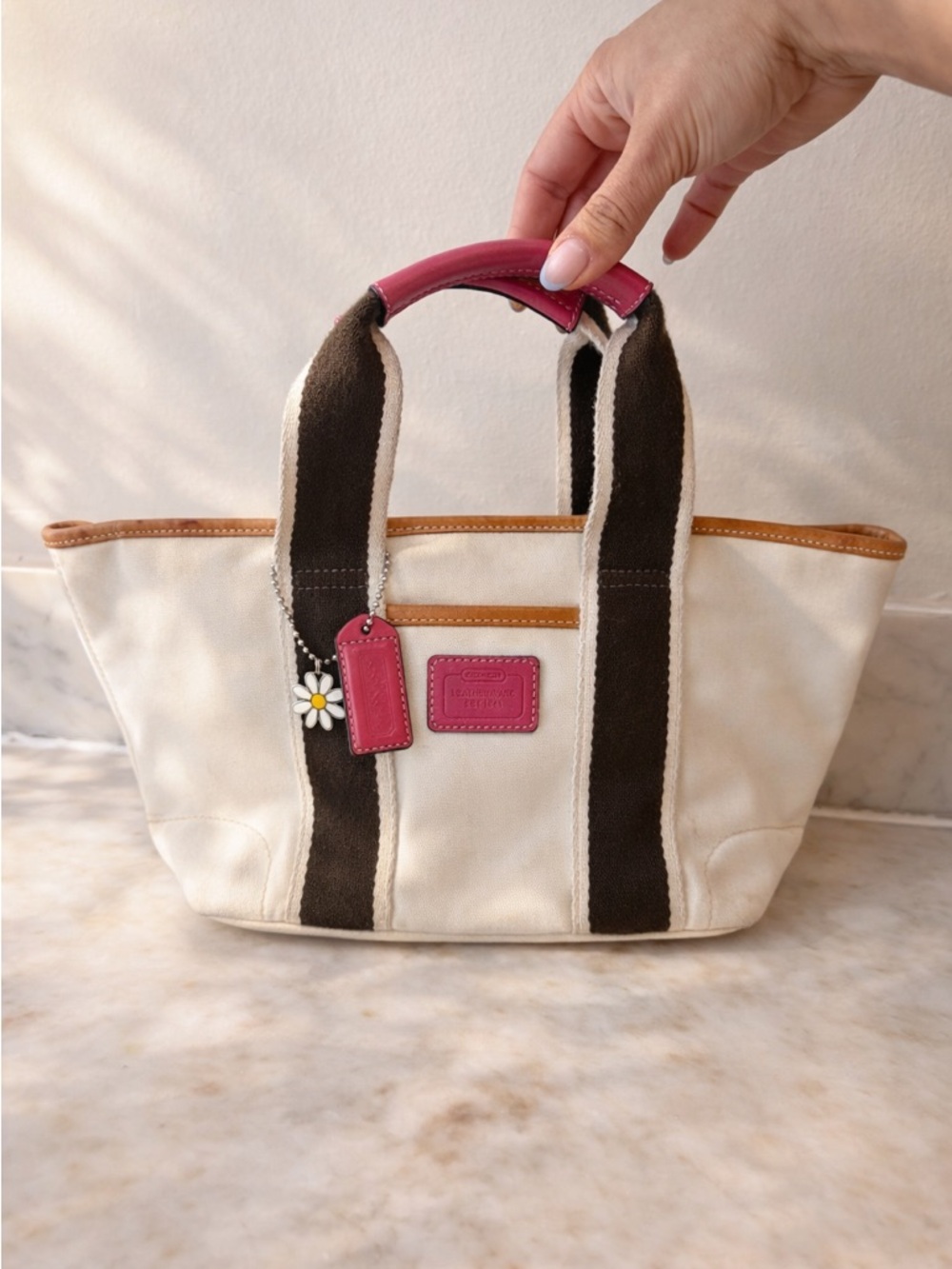 Coach Mini Hampton canvas tote bag – cream & pink